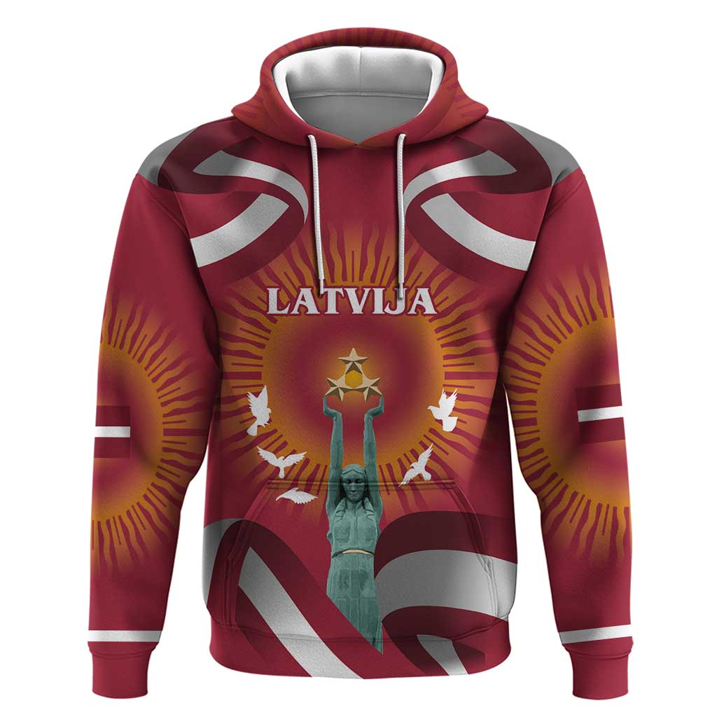 Latvia Zip Hoodie with Freedom Monument and Doves Graphic – 18 November 1918 Design