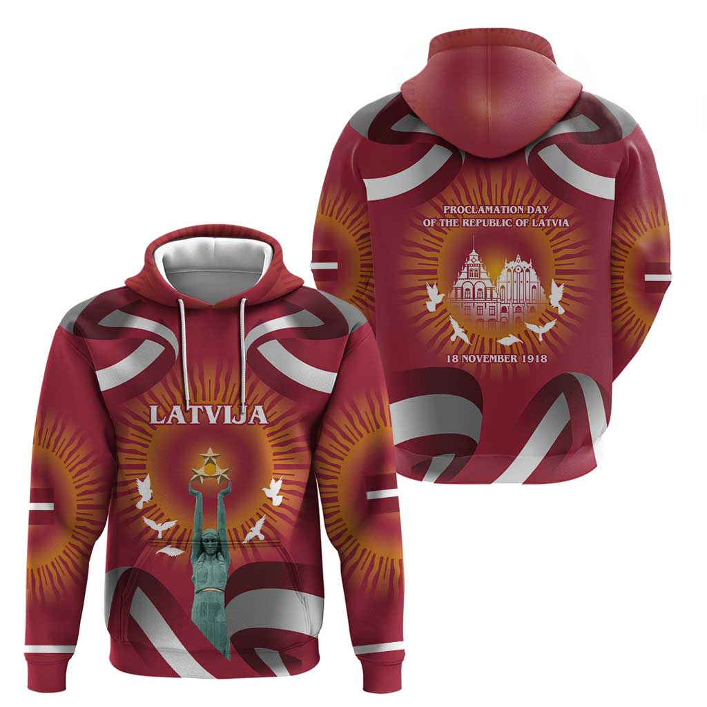 Latvia Zip Hoodie with Freedom Monument and Doves Graphic – 18 November 1918 Design