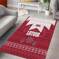 Latvia Area Rug with National Coat of Arms and Knit Pattern – Three Stars One Heart Design