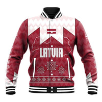Latvia Baseball Jacket with National Coat of Arms and Knit Pattern – Three Stars One Heart Design