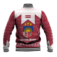 Latvia Baseball Jacket with National Coat of Arms and Knit Pattern – Three Stars One Heart Design