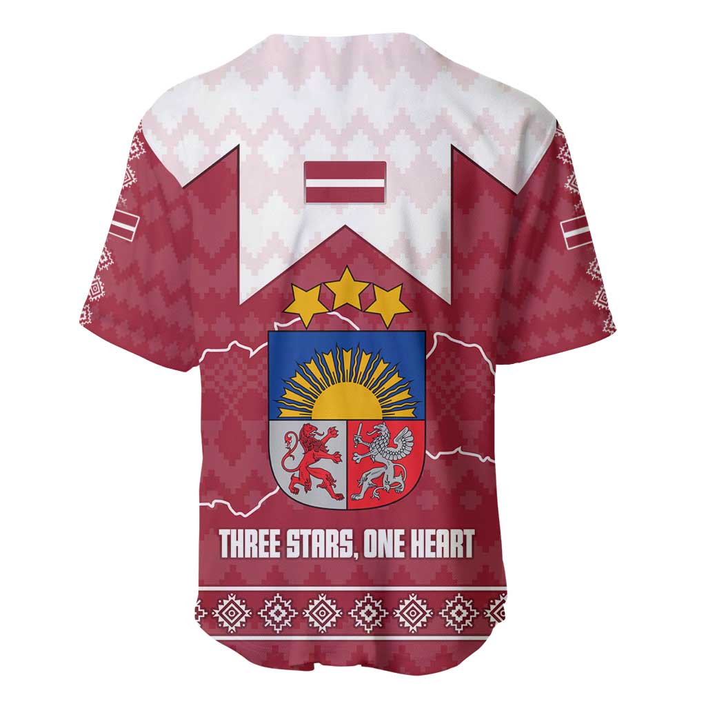 Latvia Baseball Jersey with National Coat of Arms and Knit Pattern – Three Stars One Heart Design