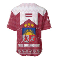 Latvia Baseball Jersey with National Coat of Arms and Knit Pattern – Three Stars One Heart Design