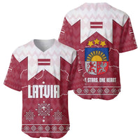 Latvia Baseball Jersey with National Coat of Arms and Knit Pattern – Three Stars One Heart Design