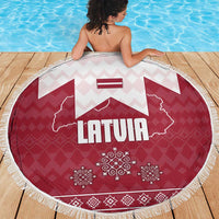 Latvia Beach Blanket with National Coat of Arms and Knit Pattern – Three Stars One Heart Design