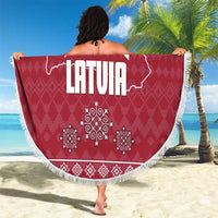 Latvia Beach Blanket with National Coat of Arms and Knit Pattern – Three Stars One Heart Design
