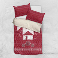 Latvia Bedding Set with National Coat of Arms and Knit Pattern – Three Stars One Heart Design