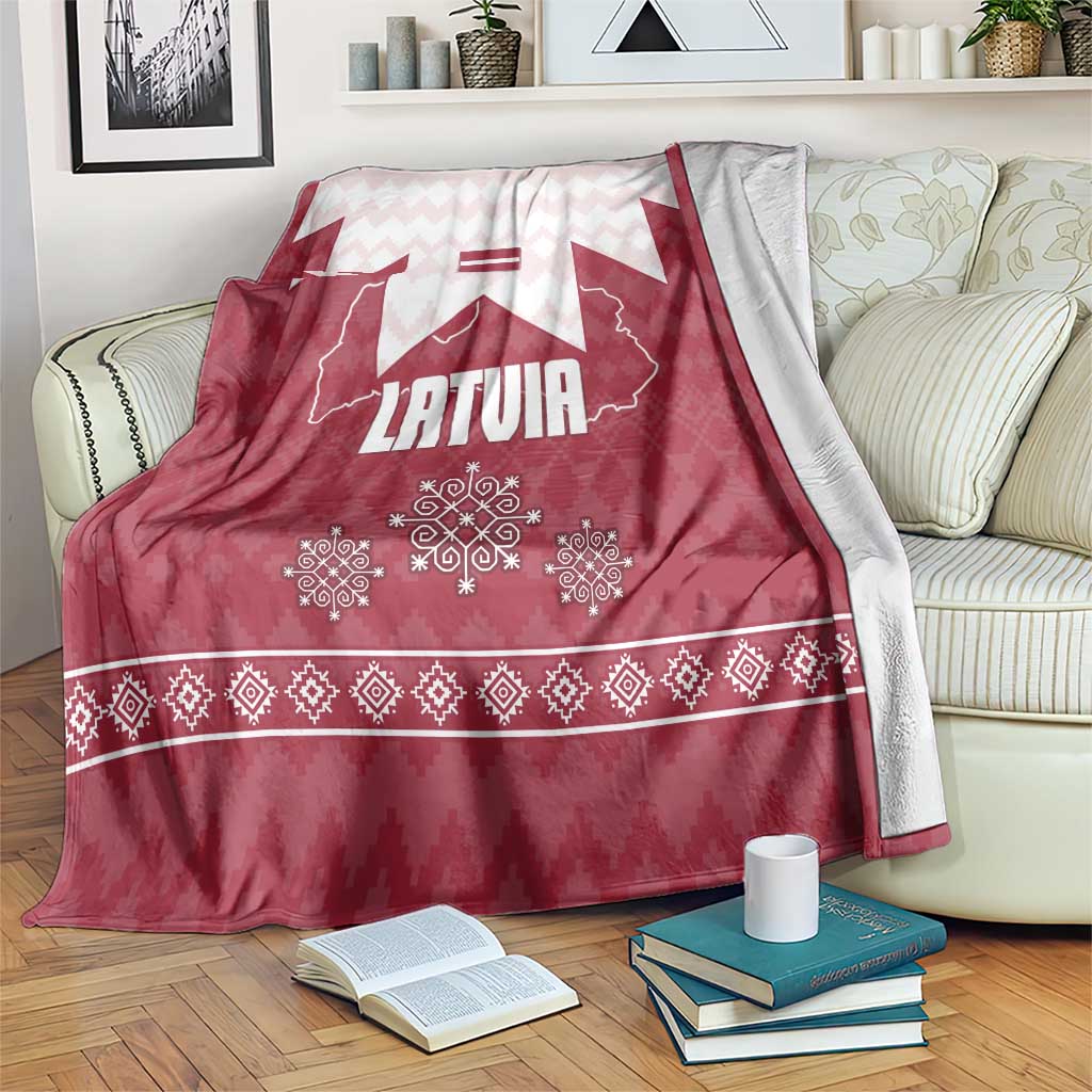 Latvia Blanket with National Coat of Arms and Knit Pattern – Three Stars One Heart Design