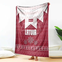 Latvia Blanket with National Coat of Arms and Knit Pattern – Three Stars One Heart Design