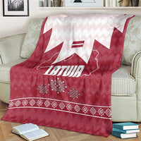 Latvia Blanket with National Coat of Arms and Knit Pattern – Three Stars One Heart Design