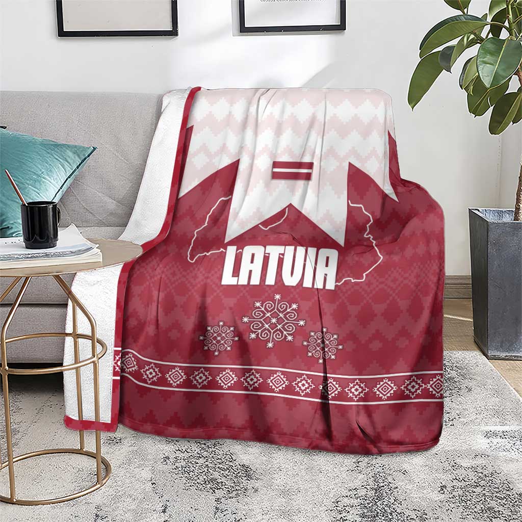 Latvia Blanket with National Coat of Arms and Knit Pattern – Three Stars One Heart Design