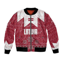 Latvia Bomber Jacket with National Coat of Arms and Knit Pattern – Three Stars One Heart Design