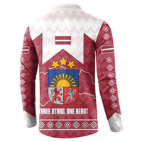Latvia Button Sweatshirt with National Coat of Arms and Knit Pattern – Three Stars One Heart Design