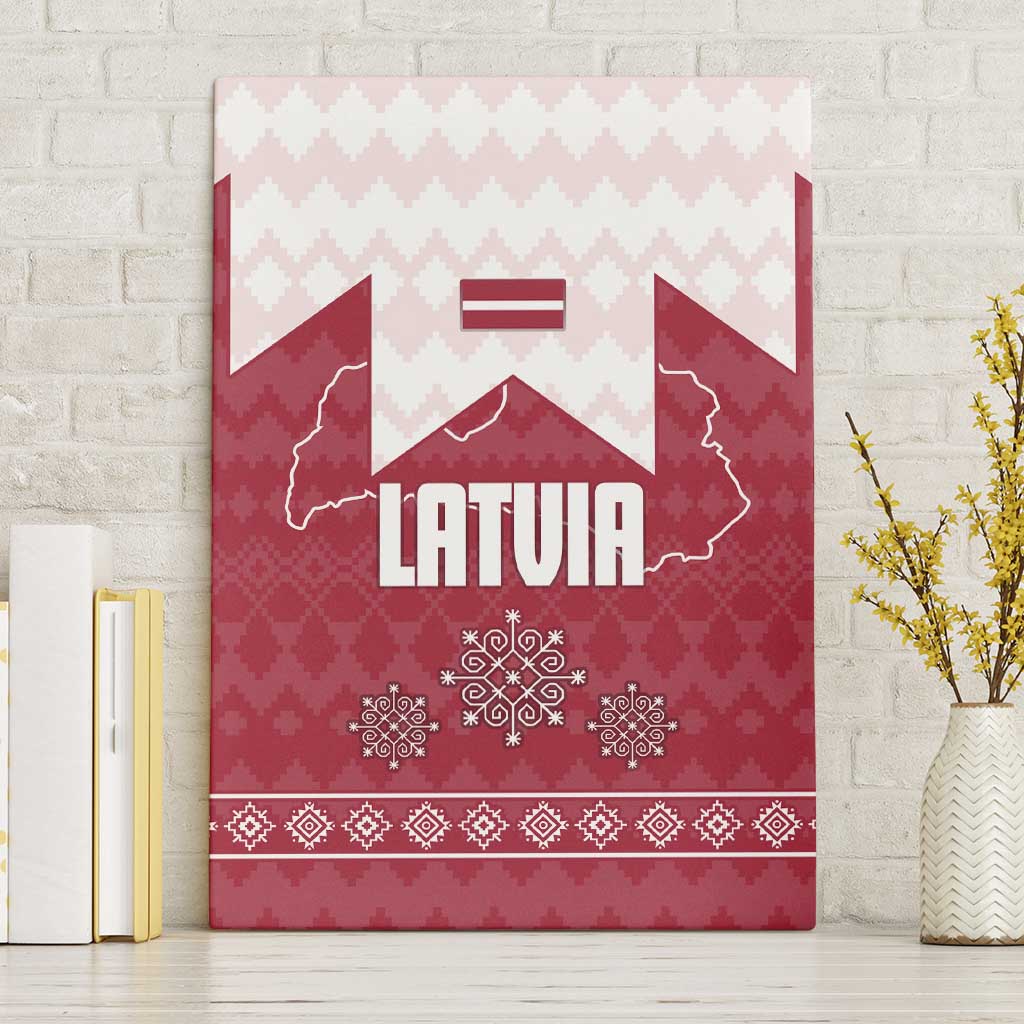 Latvia Canvas Wall Art with National Coat of Arms and Knit Pattern – Three Stars One Heart Design
