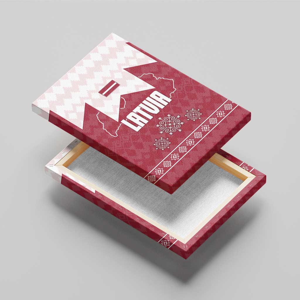 Latvia Canvas Wall Art with National Coat of Arms and Knit Pattern – Three Stars One Heart Design