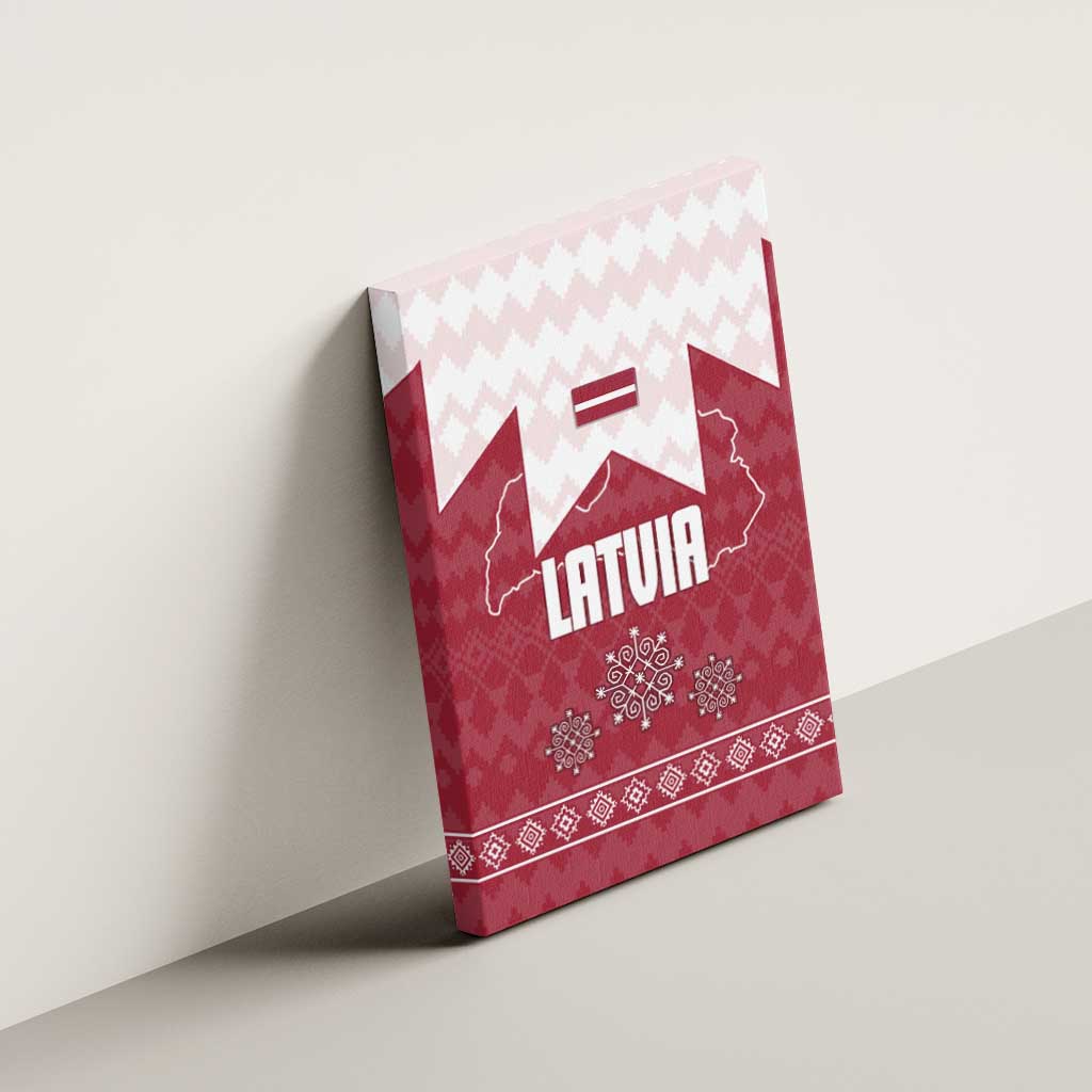 Latvia Canvas Wall Art with National Coat of Arms and Knit Pattern – Three Stars One Heart Design