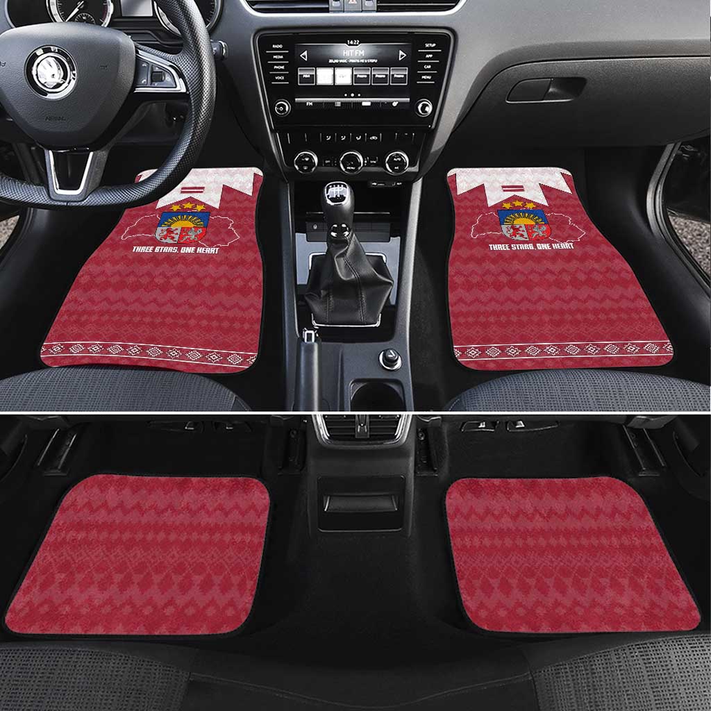 Latvia Car Mats with National Coat of Arms and Knit Pattern – Three Stars One Heart Design