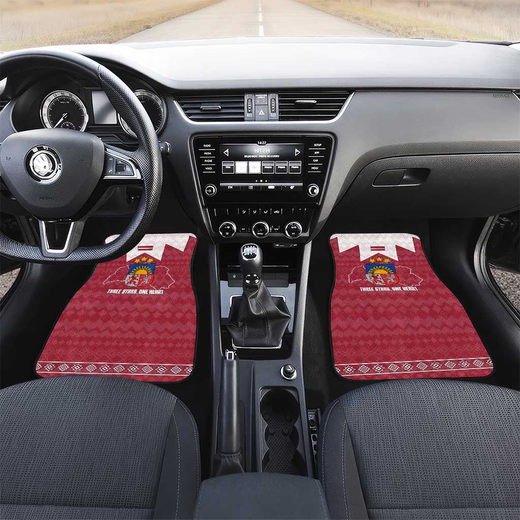 Latvia Car Mats with National Coat of Arms and Knit Pattern – Three Stars One Heart Design