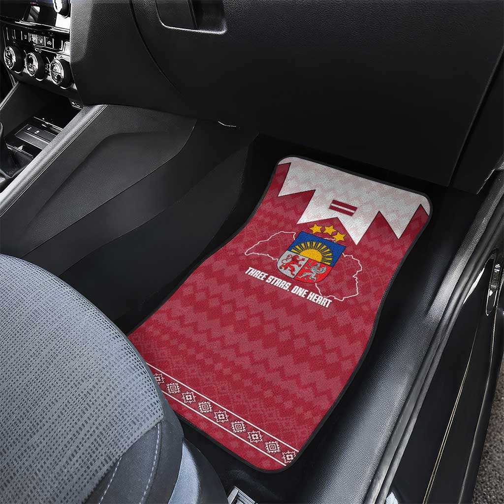 Latvia Car Mats with National Coat of Arms and Knit Pattern – Three Stars One Heart Design