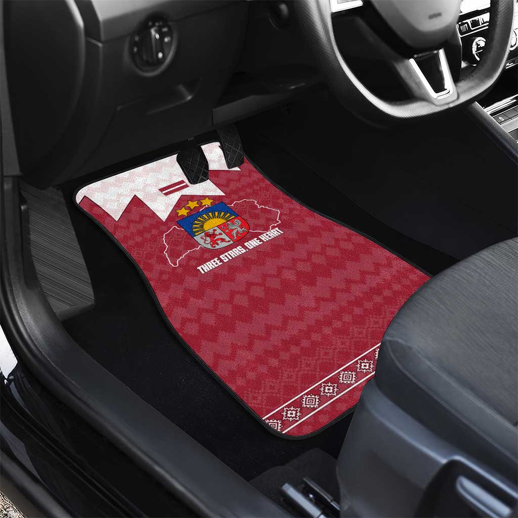 Latvia Car Mats with National Coat of Arms and Knit Pattern – Three Stars One Heart Design