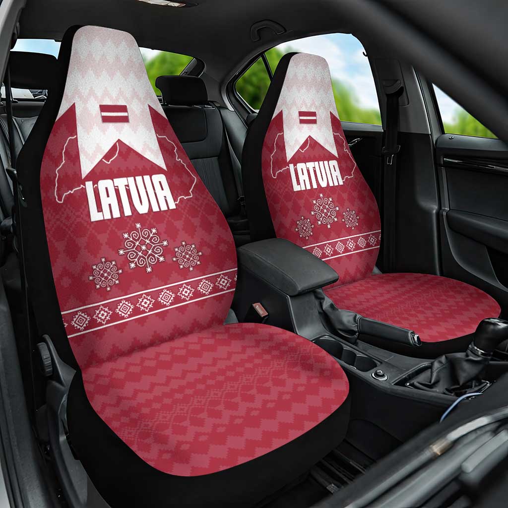Latvia Car Seat Cover with National Coat of Arms and Knit Pattern – Three Stars One Heart Design
