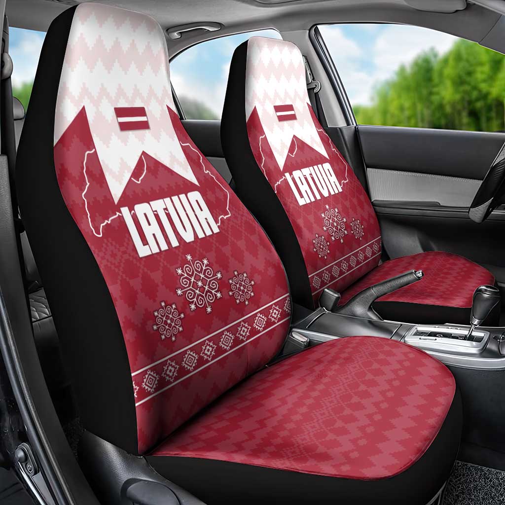 Latvia Car Seat Cover with National Coat of Arms and Knit Pattern – Three Stars One Heart Design