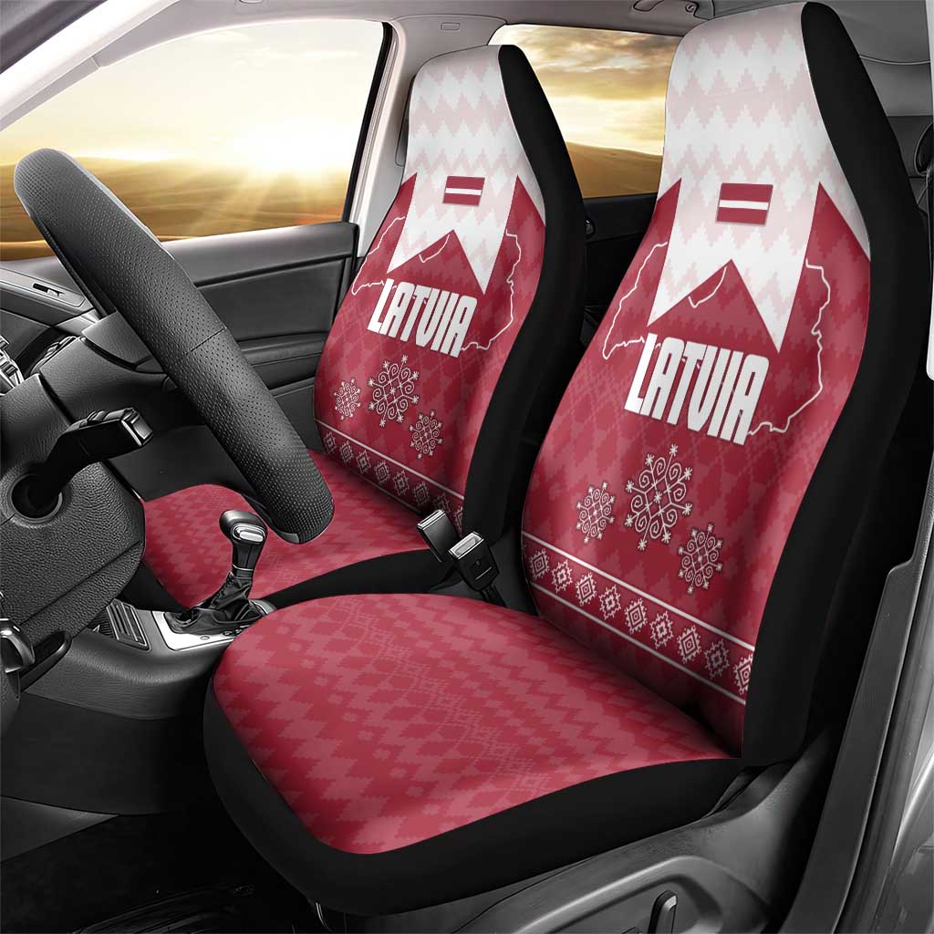 Latvia Car Seat Cover with National Coat of Arms and Knit Pattern – Three Stars One Heart Design