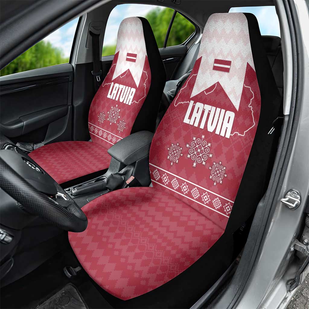Latvia Car Seat Cover with National Coat of Arms and Knit Pattern – Three Stars One Heart Design