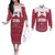 Latvia Couples Matching Off The Shoulder Long Sleeve Dress and Long Sleeve Button Shirt with National Coat of Arms and Knit Pattern – Three Stars One Heart Design