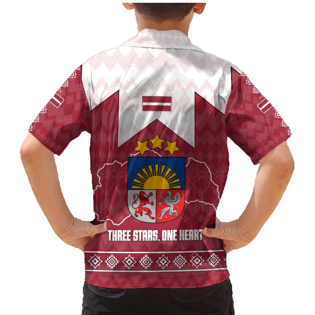Latvia Family Matching Mermaid Dress and Hawaiian Shirt with National Coat of Arms and Knit Pattern – Three Stars One Heart Design