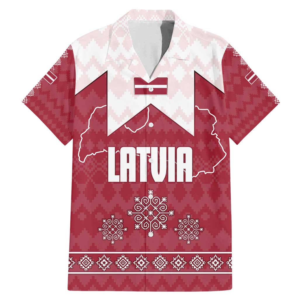 Latvia Family Matching Mermaid Dress and Hawaiian Shirt with National Coat of Arms and Knit Pattern – Three Stars One Heart Design