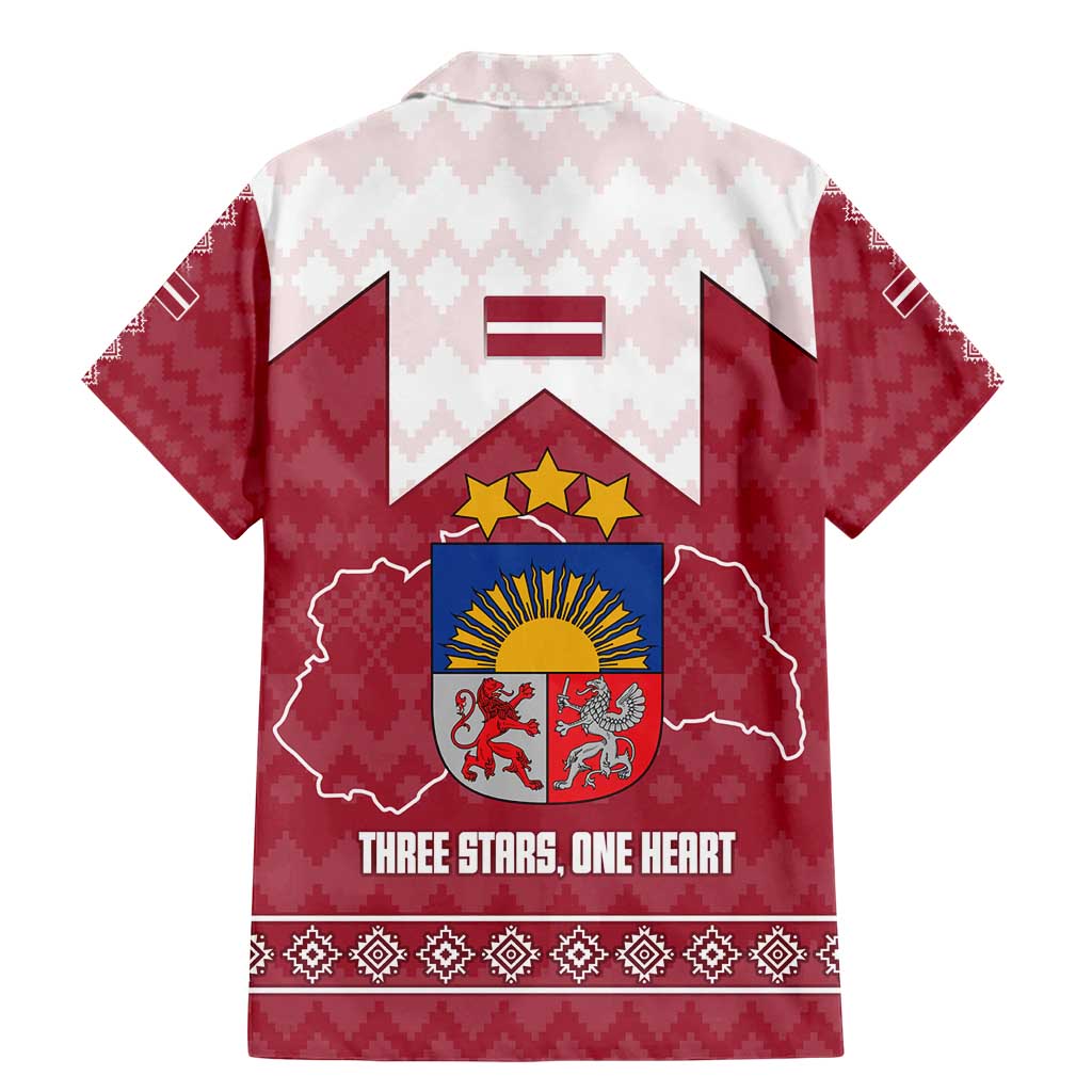 Latvia Family Matching Mermaid Dress and Hawaiian Shirt with National Coat of Arms and Knit Pattern – Three Stars One Heart Design