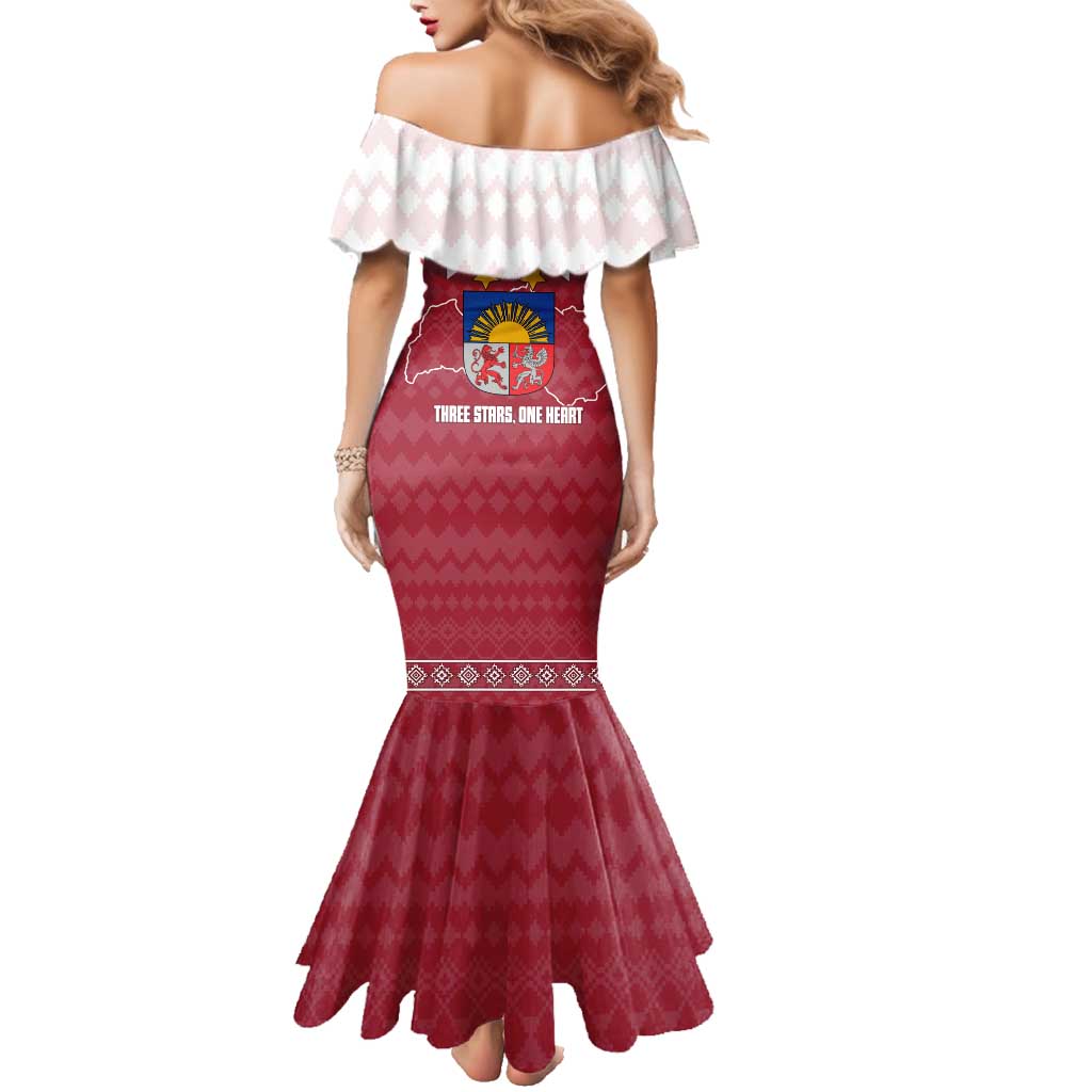 Latvia Family Matching Mermaid Dress and Hawaiian Shirt with National Coat of Arms and Knit Pattern – Three Stars One Heart Design