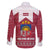 Latvia Family Matching Off The Shoulder Long Sleeve Dress and Hawaiian Shirt with National Coat of Arms and Knit Pattern – Three Stars One Heart Design