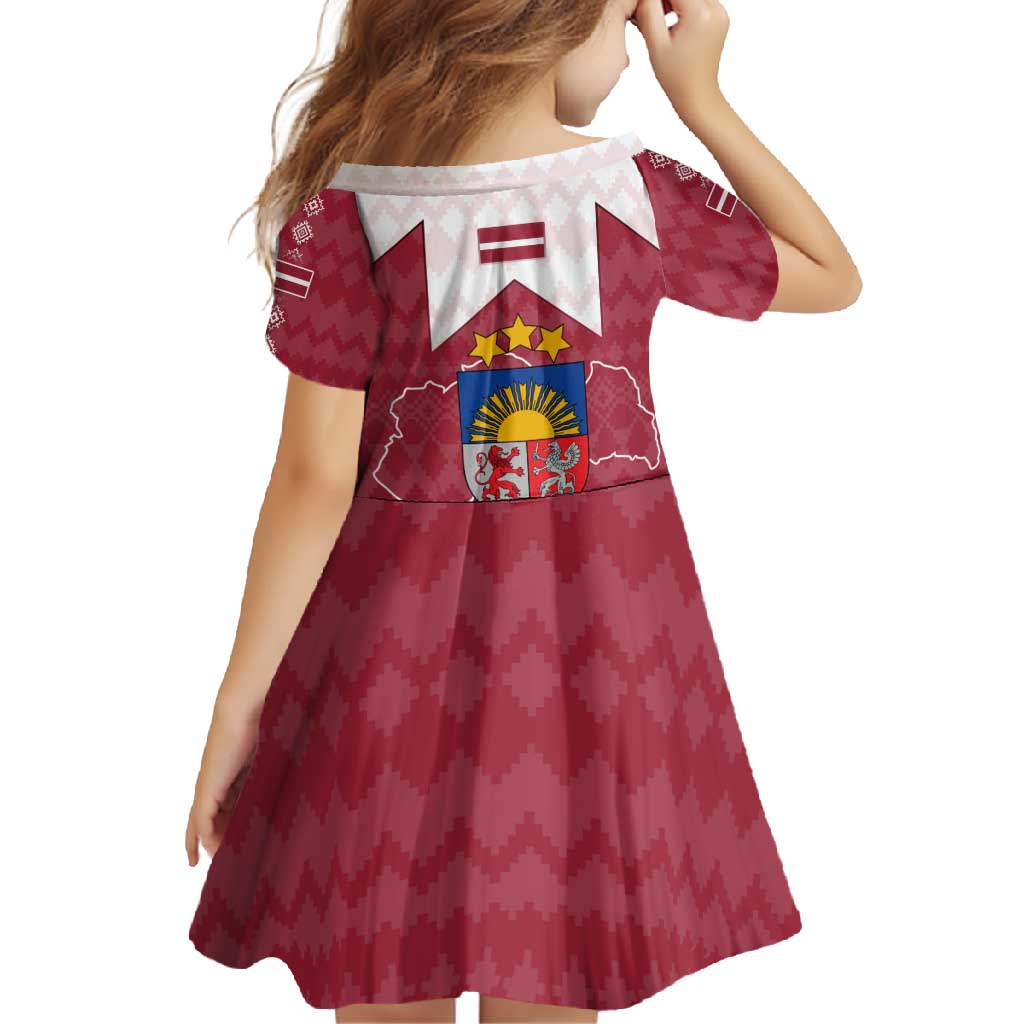 Latvia Family Matching Off Shoulder Maxi Dress and Hawaiian Shirt with National Coat of Arms and Knit Pattern – Three Stars One Heart Design