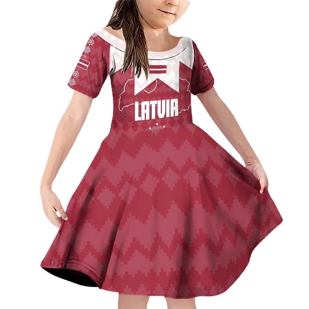 Latvia Family Matching Off Shoulder Short Dress and Hawaiian Shirt with National Coat of Arms and Knit Pattern – Three Stars One Heart Design