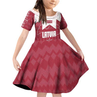 Latvia Family Matching Off Shoulder Short Dress and Hawaiian Shirt with National Coat of Arms and Knit Pattern – Three Stars One Heart Design