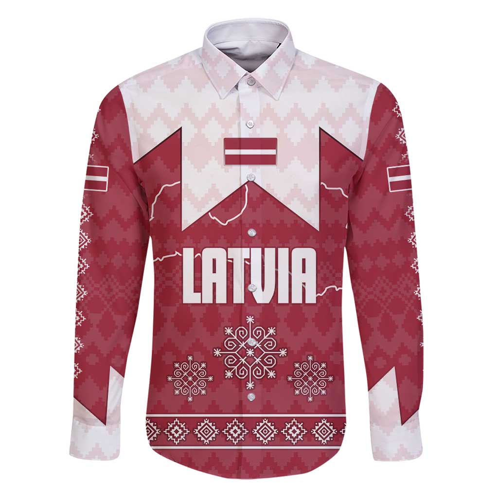 Latvia Family Matching Puletasi and Hawaiian Shirt with National Coat of Arms and Knit Pattern – Three Stars One Heart Design