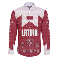 Latvia Family Matching Puletasi and Hawaiian Shirt with National Coat of Arms and Knit Pattern – Three Stars One Heart Design