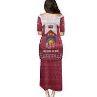 Latvia Family Matching Puletasi and Hawaiian Shirt with National Coat of Arms and Knit Pattern – Three Stars One Heart Design