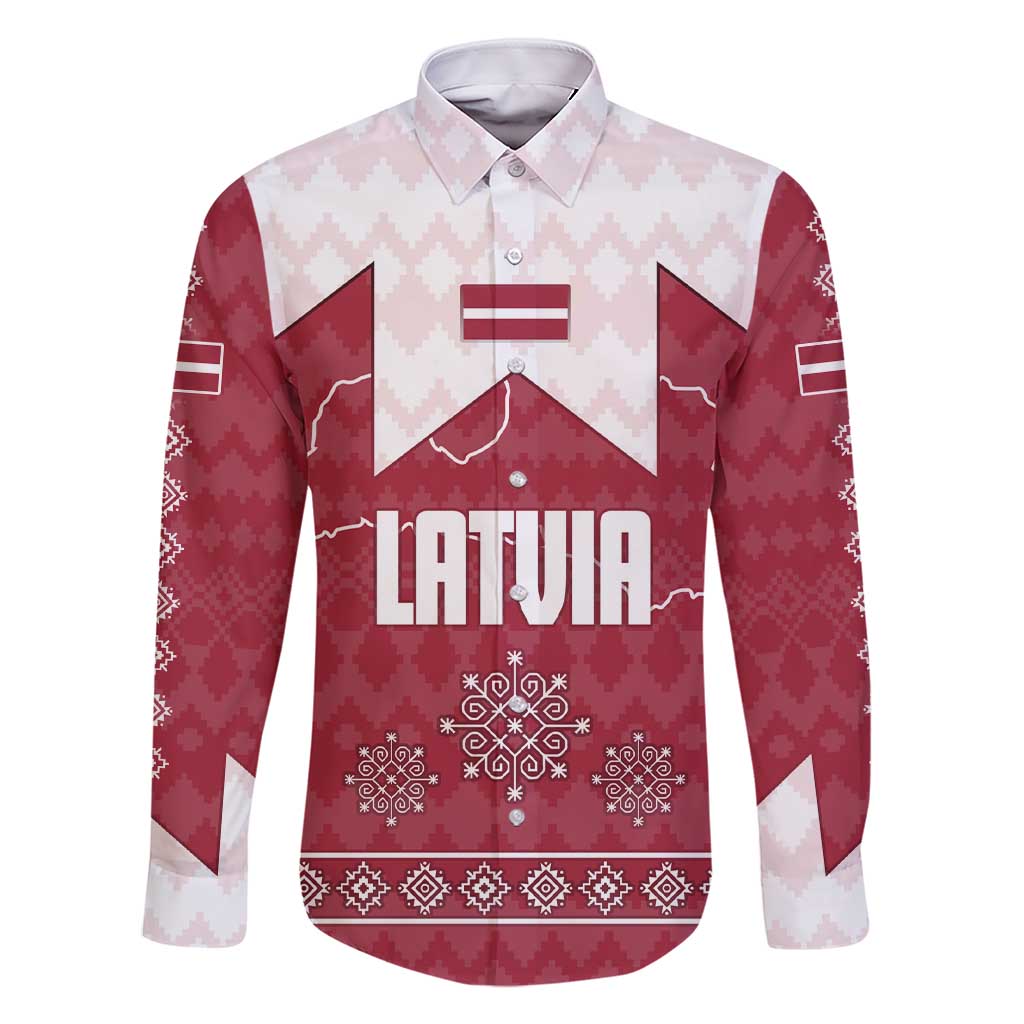 Latvia Family Matching Short Sleeve Bodycon Dress and Hawaiian Shirt with National Coat of Arms and Knit Pattern – Three Stars One Heart Design