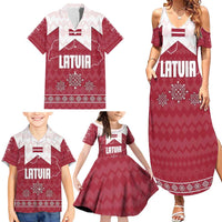 Latvia Family Matching Summer Maxi Dress and Hawaiian Shirt with National Coat of Arms and Knit Pattern – Three Stars One Heart Design