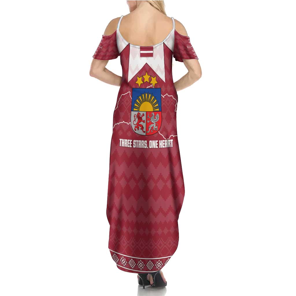 Latvia Family Matching Summer Maxi Dress and Hawaiian Shirt with National Coat of Arms and Knit Pattern – Three Stars One Heart Design