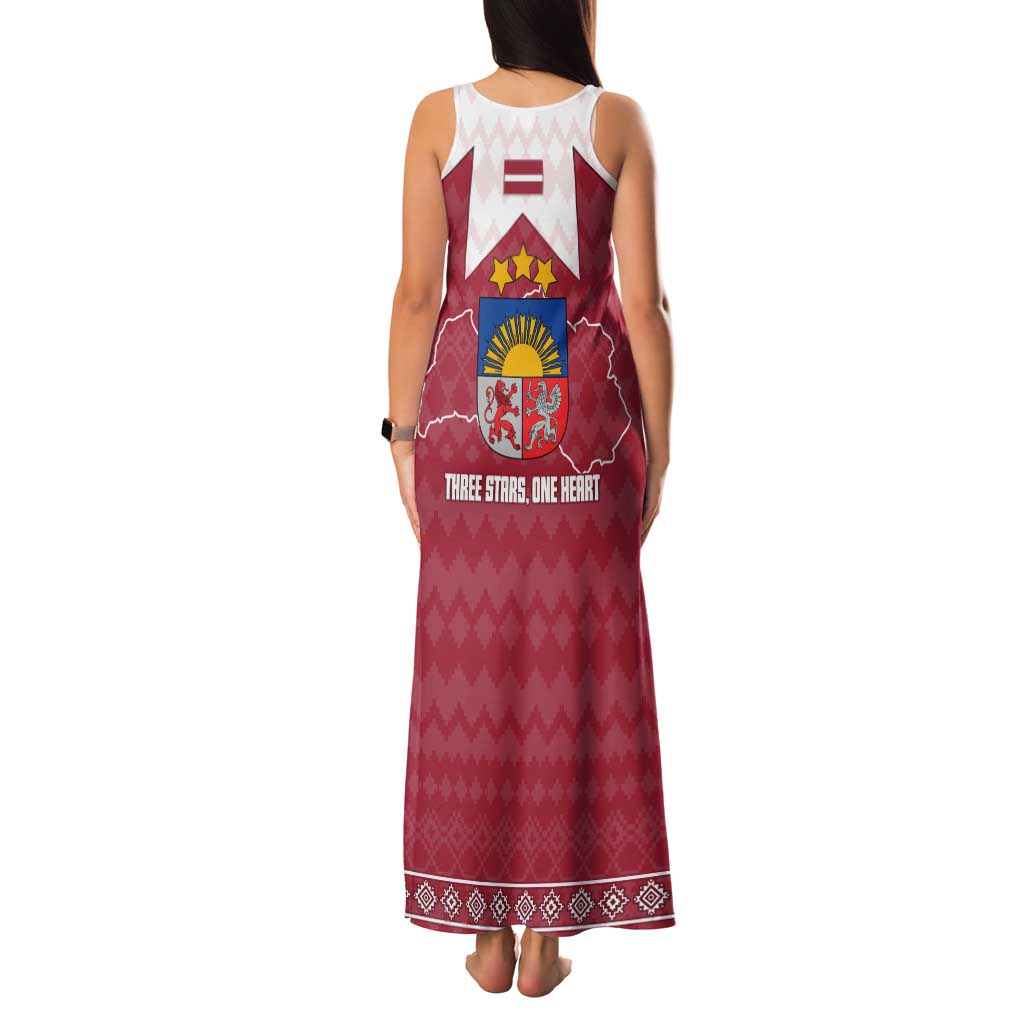 Latvia Family Matching Tank Maxi Dress and Hawaiian Shirt with National Coat of Arms and Knit Pattern – Three Stars One Heart Design
