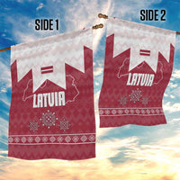 Latvia Garden Flag with National Coat of Arms and Knit Pattern – Three Stars One Heart Design