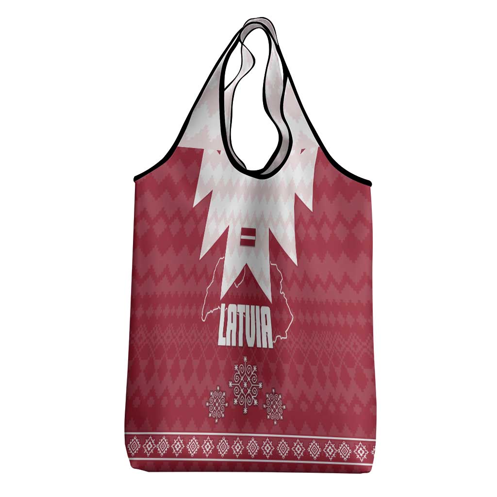 Latvia Grocery Bag with National Coat of Arms and Knit Pattern – Three Stars One Heart Design