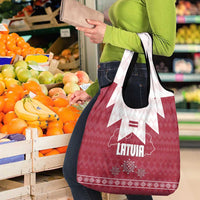 Latvia Grocery Bag with National Coat of Arms and Knit Pattern – Three Stars One Heart Design