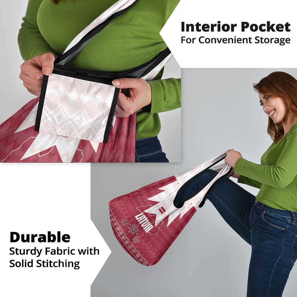 Latvia Grocery Bag with National Coat of Arms and Knit Pattern – Three Stars One Heart Design