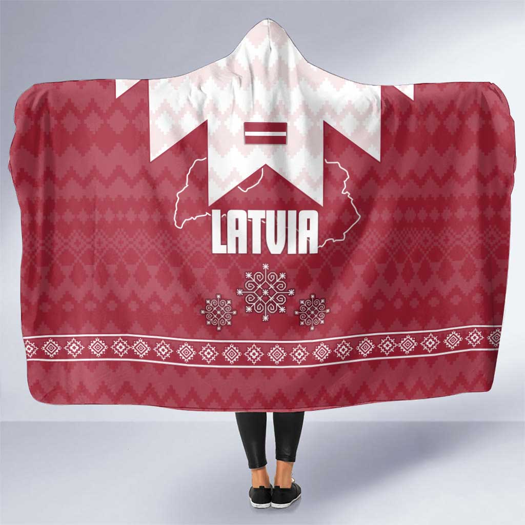 Latvia Hooded Blanket with National Coat of Arms and Knit Pattern – Three Stars One Heart Design