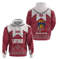 Latvia Hoodie with National Coat of Arms and Knit Pattern – Three Stars One Heart Design